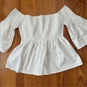 Hollister White Off-Shoulder Smocked Peplum Blouse